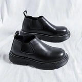 Men's Japan Karajuku Korean Style Fashion Streetwear Thick Platform Casual Black Leather Shoes Slip On Dress Leather Shoes