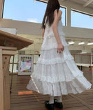 White Dress Elegant Summer Soft And Flowing Hem Cloud Oversized Cake Skirt French Square Neck Slimming Dress Femme