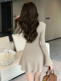 Autumn Solid Knitted Dresses for Women Elegant Fashion V-Neck Slim Evening Party Mini Dress Female A-Line Casual Vestidos Mujer