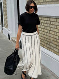 Striped Knitted Long Skirt Women Summer Tassel High Waist Maxi Skirts Women's Autumn Street Elegant Loose Skirts Female