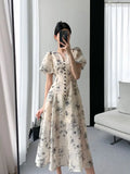 Summer Women Fashion Vintage Casual Midi Print Dress Elegant Lady Vestdios Female A Line Party Clothes