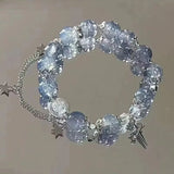 Design Star Chain Tassel Bracelet for Women Fantasy Blue Crystal Beads Elastic Rope Bracelet Best Friend Jewelry Gifts