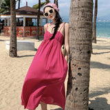 Summer Elegant Beach Midi Dresses for Women Fashions High Waist A-line Sleeveless Female Clothing Casual Vacation Sundress New