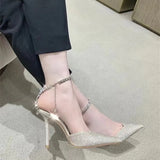 Luxury Crystal Sequined Women Pumps Elegant Thin High heels Spring Summer Fashion Chains Party Shoes Sexy Wedding Bridal Shoes