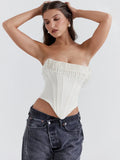 Pearl Tassel Sexy Crop Tops Women Off-shoulder Backless Skinny Corset Tops Femme Satin Fashion Club Party Tops Mujer