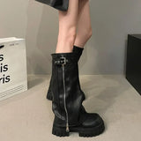 Winter Women Biker Boots Fashion Belt Buckle Ladies Elegant Platform Long Pipe Booties Casual Women's Knee High Booties