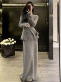 Winter Vintage Elegant 2 Piece Set Women V-neck Y2k Chic Kintted Skirt Suit Female Korean Fashion Casual Retro Sweater Set