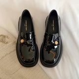 Women Low Heels Shoes Small Gold Coin Decorative Buckle Black Small Leather Shoes Outdoor Platform Loafer 2023 Female Versatile