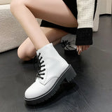 White Chunky Platform Combat Boots Women Back Zipper Pu Leather Ankle Boots Woman Punk Thick Bottom Motorcycle Botas Mujer