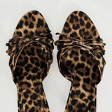 New European and American High Quality Women Shoes Bow Knot Leopard Print High Heel Slippers Women Slippers