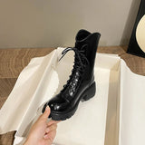 Women's Boots Autumn Female Shoes Lace Up Chelsea Round Toe Boots-Women Luxury Designer Clogs Platform Ankle Ladies High Heel Ro