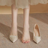 Shoes for Women Red High Heels Ladies Summer Footwear Sexy Pumps Bride Pearl Wedding Shoe on Heeled Beau Today Lastest A E