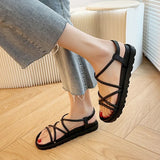 New Sandal Woman Summer Beach Without Heel Comfortable Flat Women Roman Espadrilles Sandals Black Pink Red Sexy