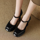 Elegant France High Heels Pumps Women Summer Square Toe Platform Mary Jeans Shoes Woman Thick Heeled Party Shoes Ladies