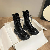 Women's Boots Autumn Female Shoes Lace Up Chelsea Round Toe Boots-Women Luxury Designer Clogs Platform Ankle Ladies High Heel Ro