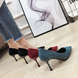 New Women Low Heel Pointed Toe Pumps Velvet Slip-on Cozy Ladies Heeled Shoe Stiletto 5cm Wine Red Summer High Heels Shoes