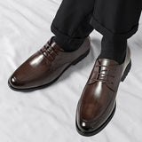 Spring Formal Shoes Men Genuine Leather Brown Oxford Breathable Flats Men Sapatos Masculino Men Gentlemans Stylish Lace Up Shoes