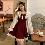 Christmas New Year Red Backpack Skirt Women's Petite French Soft Style First Love Dress Escape Princess Sweet Dress