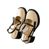 French Chunky Heels Spring Summer New Fashion CasualJane Shoes Ladies Designer Leather Sandals