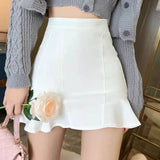 Chic High Waist Short Mermaid Skirt Woman Summer Solid Color Ruffles Mini Skirts Women Elegant A Line Skirt Ladies