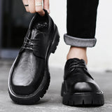 New Black Business Lace Up Men Oxford Shoes Comfort Platform Shoes Wedding Height Shoes Men's Fashion Thick Soled Leather Shoes