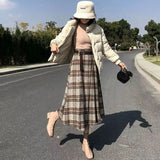 Rimocy Autumn Winter Women's Plaid Woolen Skirts with Belt Fashion Irregular Hem High Waist Skirt Woman A Line Long Skirts