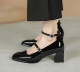 Women heels Shoes Mary Jane Shoes Woman Pumps Patent Leather High Heels Dress Shoes Red Wedding Shoes Spring Double Buckle