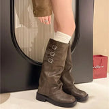 Winter New Women's Boots Mid-heeled Sleeve High Quality Fashionable Round Toe Solid Color Buckle Women's High Boots