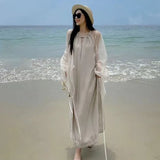 New Spring Summer Solid Sleeveless Dresses for Women Chiffon A-line Halter Loose Causal Party Holiday Long Lady Dress