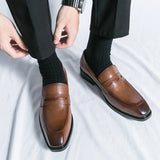 Fashion Mens Loafers Leather Handmade Brown Casual Spring New Business Dress Shoes Pointed Party Wedding Men's Footwear