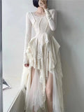 Vintage Elegant Lace Dress for Women French Irregular Splicing Long Bridesmaid Evening Party Dresses Prom Vestido Robe Clothes