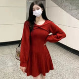 Loose Female Knit Dresses Sexy Winter High Quality Autumn Korean Fashion Elegant Midi Women Knitted Sweater Dress Long New