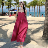 Summer Elegant Beach Midi Dresses for Women Fashions High Waist A-line Sleeveless Female Clothing Casual Vacation Sundress New