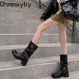 Winter Cowboy Boots for Women Fashion Slip On Ladies Casual Short Boots Thick Bottom Mordern Botas