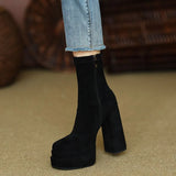 Footwear Chunky Women's Ankle Boots Very High Heels Booties Heeled Short Shoes for Woman Suede Platform Sock with Free Shipping