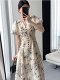 Summer Women Fashion Vintage Casual Midi Print Dress Elegant Lady Vestdios Female A Line Party Clothes