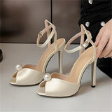 Sexy String Bead Open Toe Sandals Woman Ankle Buckle Strap Stiletto Heels Party Prom Shoes Summer Pumps Zapatos Mujer