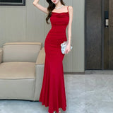 Fashion Red Slip Evening Hip Wrap Dresses Women's Summer Sexy Long Maxi Cocktail Prom Dress