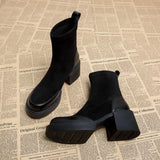 Short Shoes for Woman Black Women's Ankle Boots Sock Footwear Combat Booties Very High Heels Suede Punk Style Heeled Autumn Boot