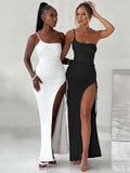 One Shoulder Strap Thigh High Split Maxi Dress For Women Robe Sleeveless Backless Bodycon Sexy Club Party Long Dress