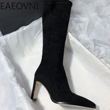 Winter Suede Long Boots Women Shoes Fashion Pointed Toe Knee High Bootties Ladies Sexy Thin High Heel Shoes