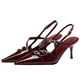 New Summer Women's High Heels, Toe-cap Patent Leather Buckle Straps, Cat Heel Sandals, Sexy Backless High Heels