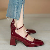 Women's Summer Footwear on Heeled Shoes for Woman  Japanese Style Lolita Mary Jane Red Bride Square Toe High Heels Gothic 39