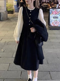 Elegant Long Sleeve Slim Midi Dresses for Women Bodycon Party Dress French Chiffon Black Robe Autumn Vintage One Piece Vestido