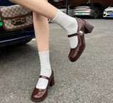 New Mary Jane Shoes Women's Shoes Women Thick Heels Buckle Lolita Shoes School Uniform Student Girls Leather Shoes