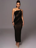 Elegant One Shoulder Sexy Maxi Dress For Women Fashion Off-shoulder Sleeveless Backless Back Split Party Long Dress