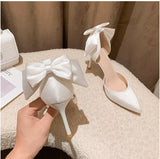 Elegant Women Heel Women Shoes High Heels Women Pumps Sexy Stilettos Wedding Shoes Bride Heels Red White Bowknot Women Footwear