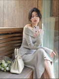 Korean Knitted Suit Top Skirts for Women Autumn New Elegant Fashion Slim Long Sleeve Casual 2 Piece Set Y2k Female Clothing