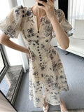 Summer Women Fashion Vintage Casual Midi Print Dress Elegant Lady Vestdios Female A Line Party Clothes