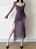 Winter Party Queen Purple Mature Sexy Beautiful Confident Elegant Graceful Women'S Translucent Thin Straight Dress